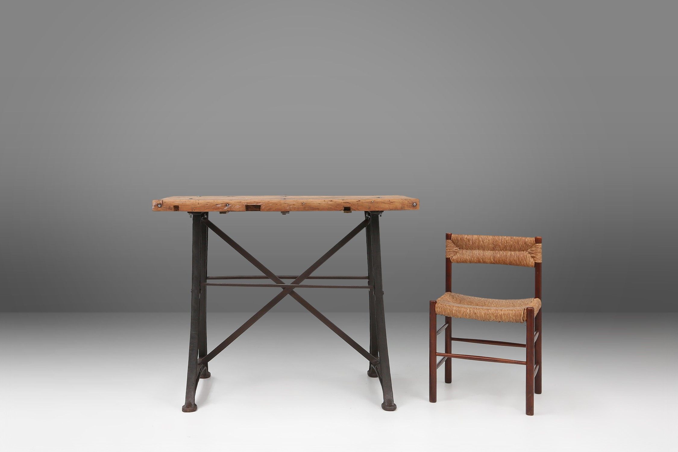 Industrial bar/bistro table with cast iron legs and wooden top, Belgium ca. 1920thumbnail